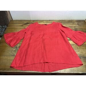 John Mark 100% Linen Button Top Red Bell Sleeves Lagenlook Size Large